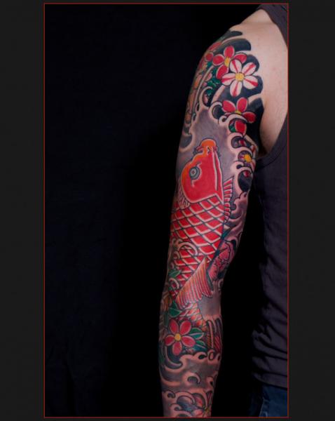 Japanese Carp Koi Sleeve Tattoo by Chapel Tattoo