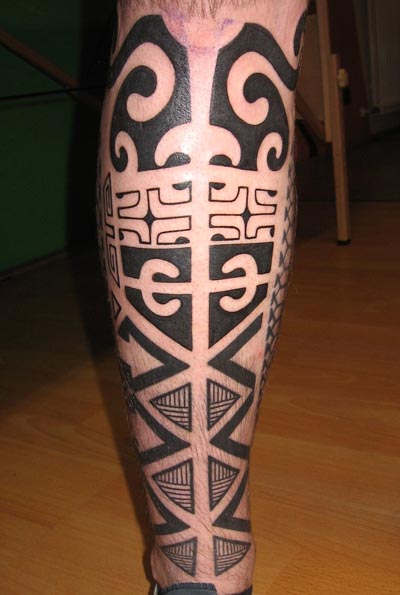Calf Tribal Tattoo by Herzstich Tattoo