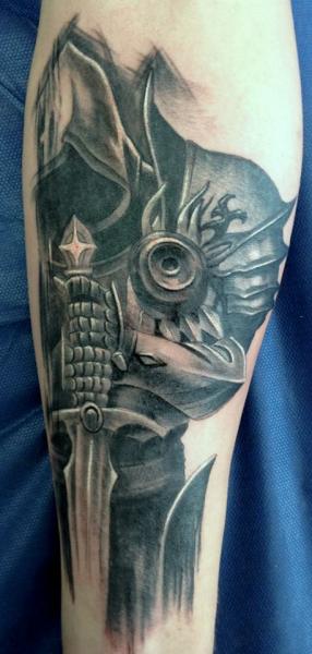 Tatuagem Panturrilha Guerreiro por Herzstich Tattoo
