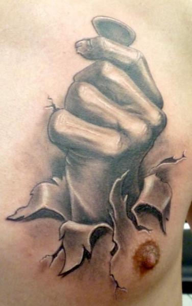 Chest Hand 3d Tattoo by Herzstich Tattoo