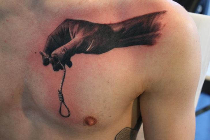 Chest Hand Tattoo by Herzstich Tattoo
