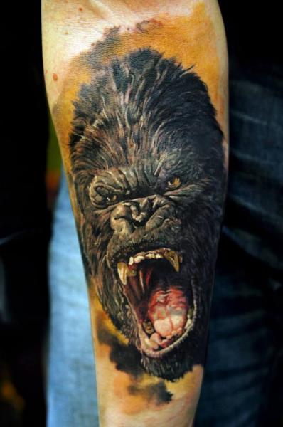 Arm Realistic Gorilla Tattoo by Domantas Parvainis