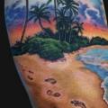 tatuaje Brazo Realista Paisaje playa por Jamie Lee Parker
