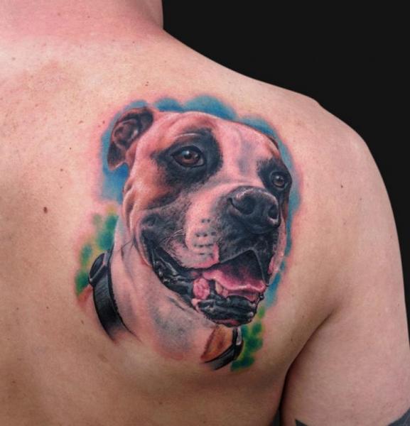 Realistic Dog Back Tattoo by Jamie Lee Parker