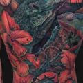 tatuaje Realista Flor Espalda Iguana por Jamie Lee Parker
