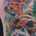 Shoulder Bear Fox Deer tattoo by Jamie Lee Parker