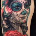 Shoulder Flower Mexican Skull tattoo by Jamie Lee Parker