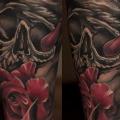 Arm Flower Skull Rose tattoo by Pawel Skarbowski