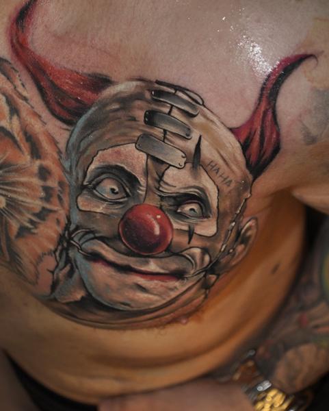 Chest Clown Tattoo by Pawel Skarbowski