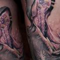 Realistic Thigh Hippo tattoo by Pawel Skarbowski
