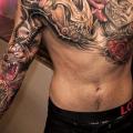Chest Flower Skull Devil Sleeve Woman tattoo by Pawel Skarbowski
