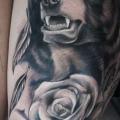 Realistic Flower Bear Thigh tattoo by Pawel Skarbowski