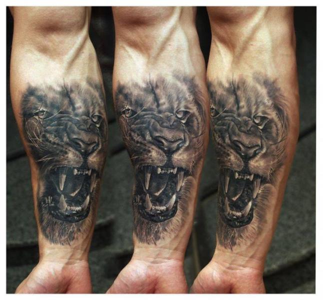 Arm Realistic Lion Tattoo by Redberry Tattoo