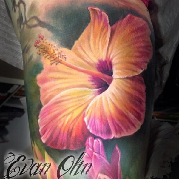 Arm Realistic Flower Tattoo by Powerline Tattoo