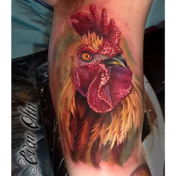 Arm Realistic Rooster Tattoo by Powerline Tattoo