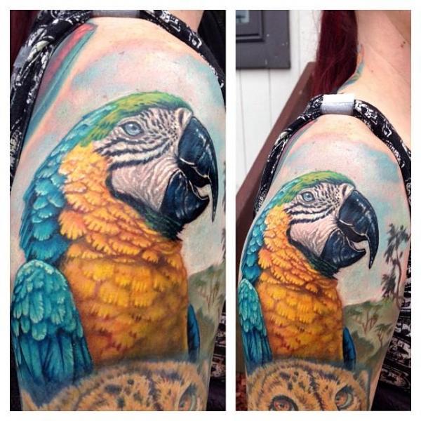 Schulter Realistische Papagei Tattoo von Powerline Tattoo