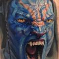 Fantasy Avatar Thigh tattoo by Powerline Tattoo