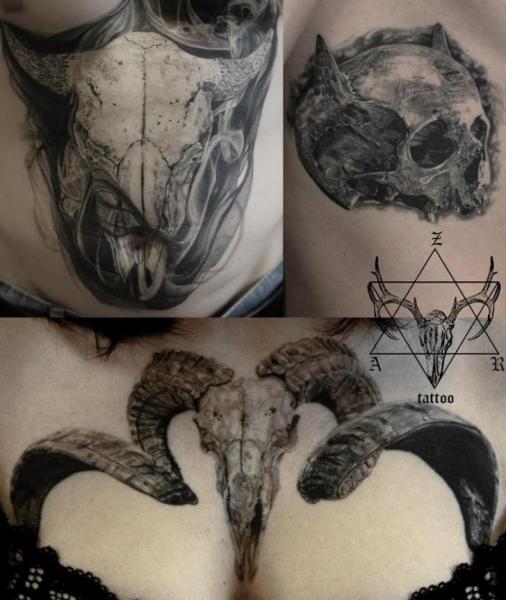 Chest Skull Breast Tattoo by Nikita Zarubin