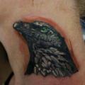 Realistic Neck Crow tattoo by Nikita Zarubin