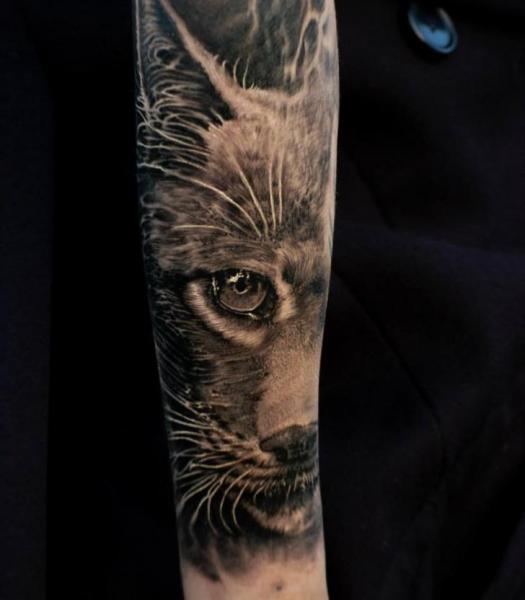 Arm Realistic Cat Tattoo by Matthew James