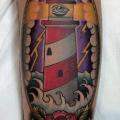 New School Calf Lighthouse tattoo by Pat Whiting