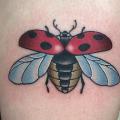 Thigh Ladybug tattoo by Pat Whiting