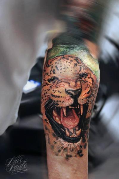 Realistic Calf Tiger Tattoo by Dave Paulo