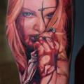 Realistic Calf Blood Woman tattoo by Dave Paulo