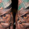 Realistic Hand Owl tattoo by Dave Paulo