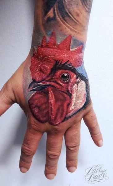 Realistic Hand Rooster Tattoo by Dave Paulo