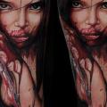 Porträt Waden Bein Blut tattoo von Dave Paulo
