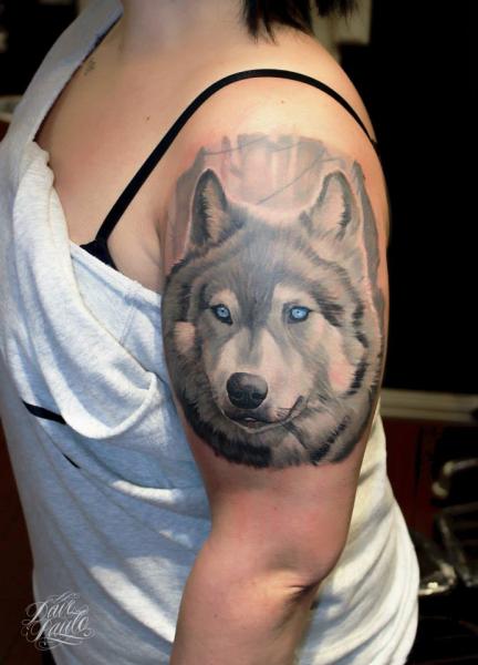 Shoulder Realistic Dog Tattoo by Dave Paulo