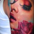 Shoulder Realistic Flower Women Rose tattoo by Dave Paulo