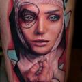 Realistic Thigh Nun tattoo by Dave Paulo