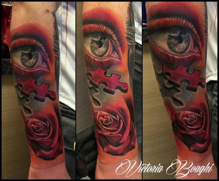 Arm Flower Eye Puzzle Tattoo by Victoria Boaghi