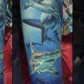 tatuaje Brazo Tiburón Mar por Victoria Boaghi