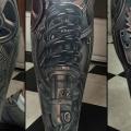 Biomechanical Gear Calf tattoo by Victoria Boaghi