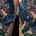 Shoulder Batman Superman tattoo by Victoria Boaghi