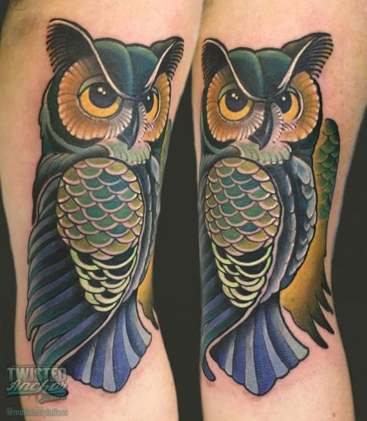 Arm New School Owl Tattoo by Twisted Anchor Tattoo