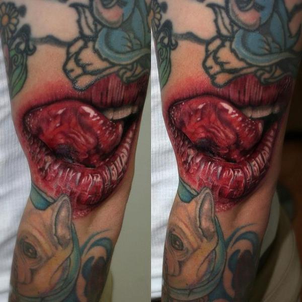 Arm Realistic Lips Tattoo by Carlox Tattoo