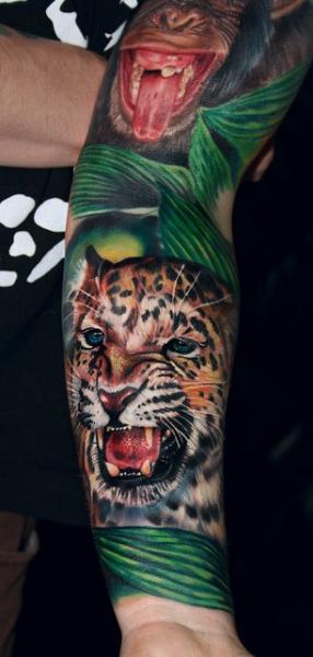 Tiger Monkey Sleeve Tattoo by Carlox Tattoo