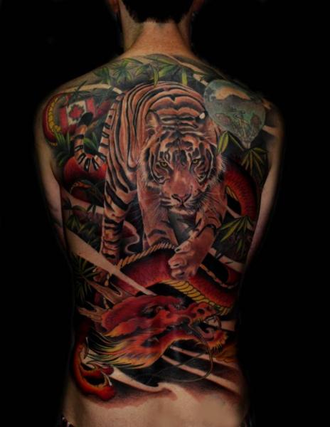 Back Tiger Dragon Tattoo by Puedmag Custom Ink Tattoos