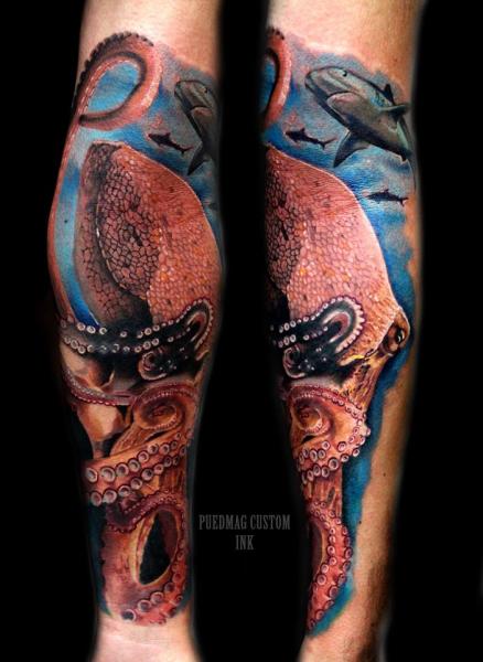Tatuaje Brazo Realista Mar Pulpo por Puedmag Custom Ink Tattoos
