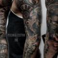 tatuaggio Ingranaggi Realistici Galeone Manica di Puedmag Custom Ink Tattoos