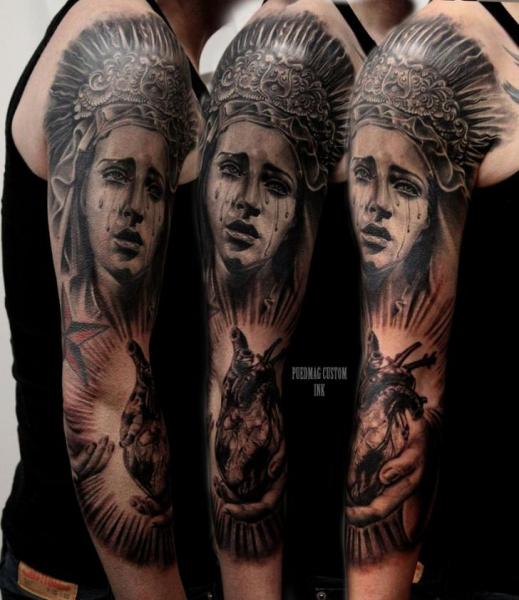 Heart Religious Madonna Sleeve Tattoo by Puedmag Custom Ink Tattoos