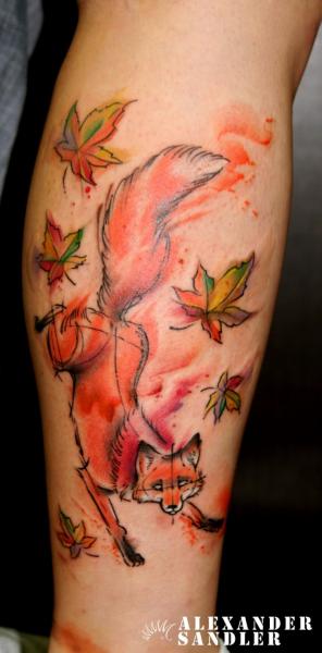 Arm Fox Water Color Tattoo by Kipod Studio