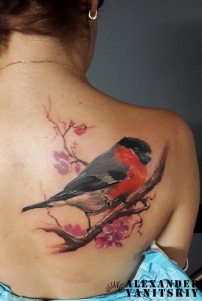 Realistische Rücken Vogel Tattoo von Kipod Studio