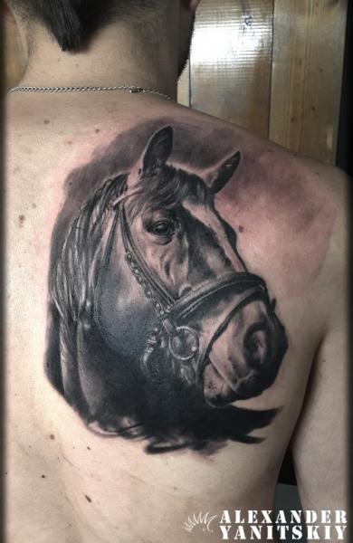Tatuaggio Realistici Schiena Cavalli di Kipod Studio
