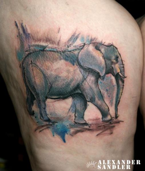 Elephant Water Color Tattoo by Kipod Studio