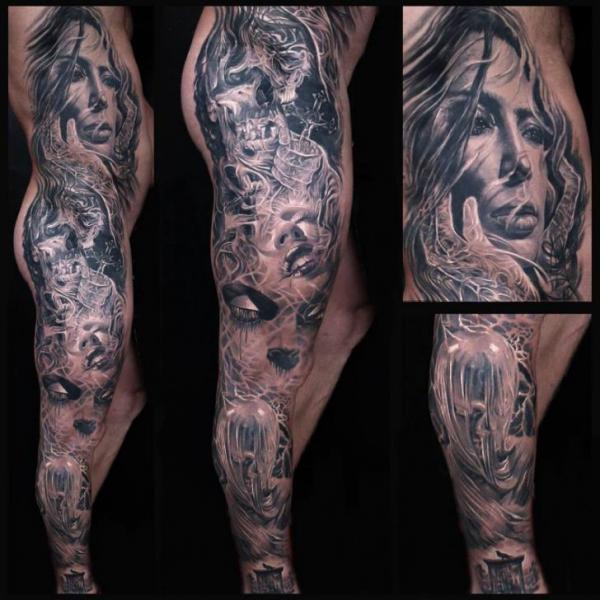 Portrait Leg Side Women Tattoo by Kwadron Tattoo Gallery